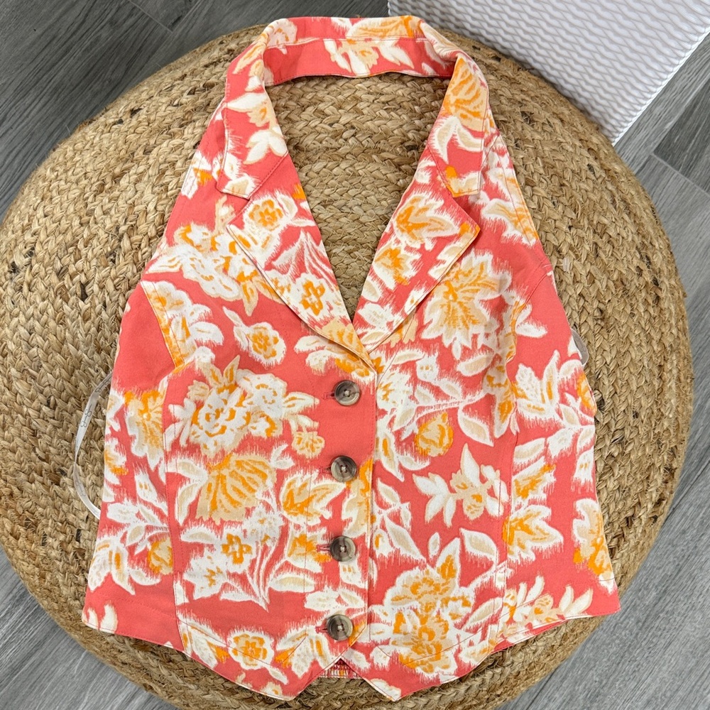 Jessica Simpson Coral Floral Halter Vest